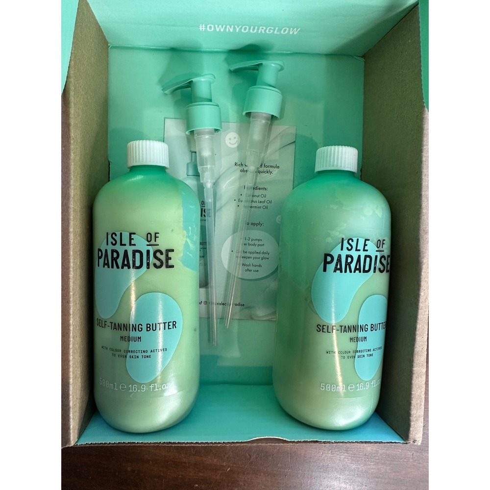 2pack Isle of Paradise 500ml Self-Tanning Butter MEDIUM Duo Set with Pumps New
